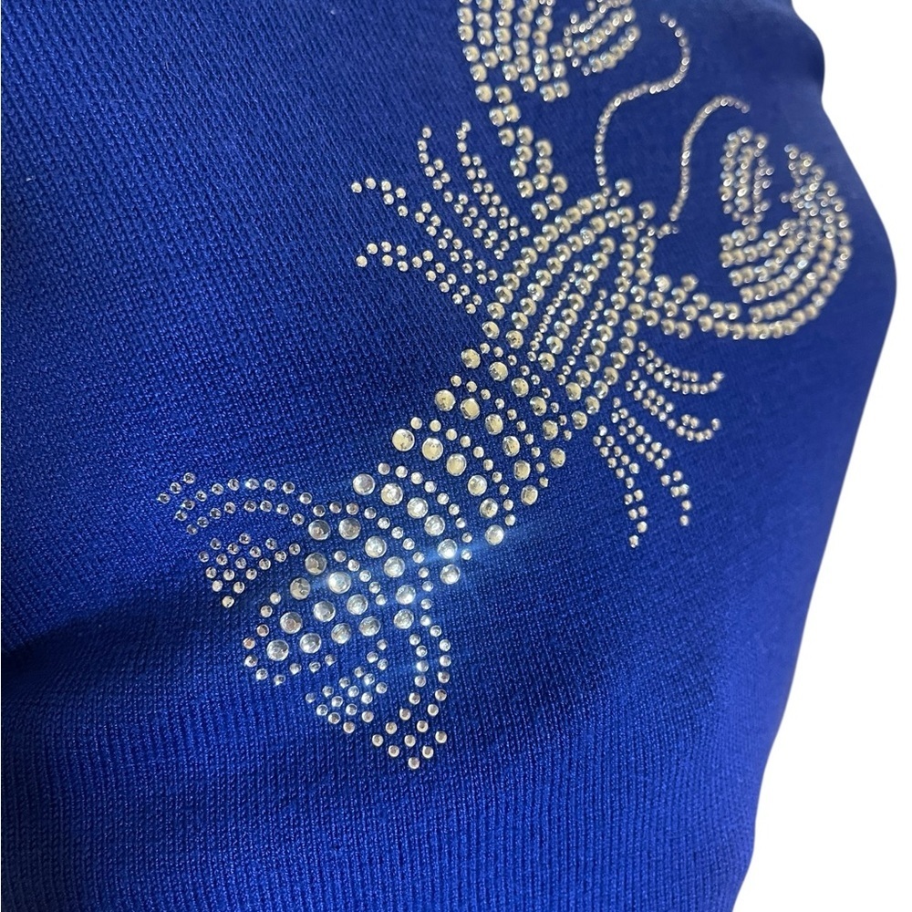 Lobster embellished puff sleeve sweater short sleeve royal blue preppy coastal - Picture 6 of 11